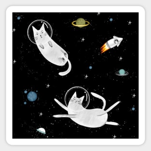 Cats in space. Cute typographi print with cats astronaut. Sticker